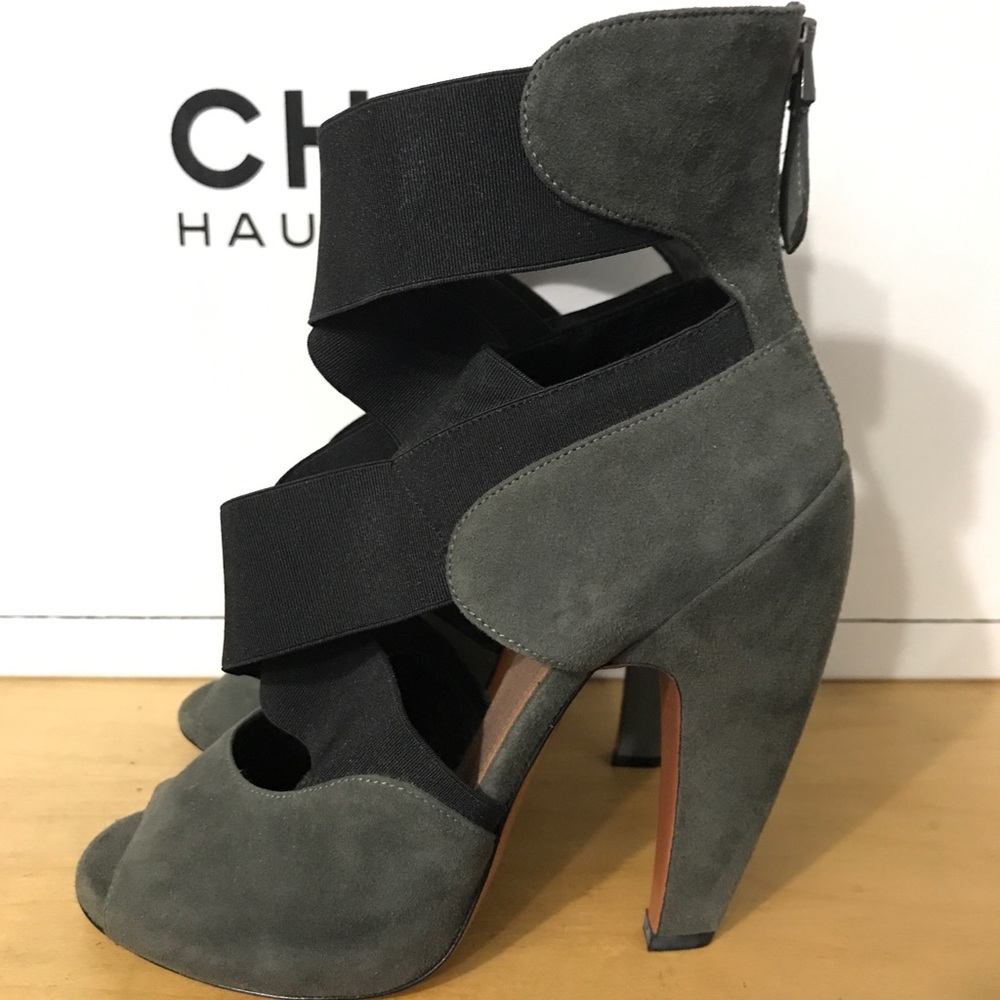EUC Alaia Grey Suede Criss Cross Heels Sz 39/ US 9